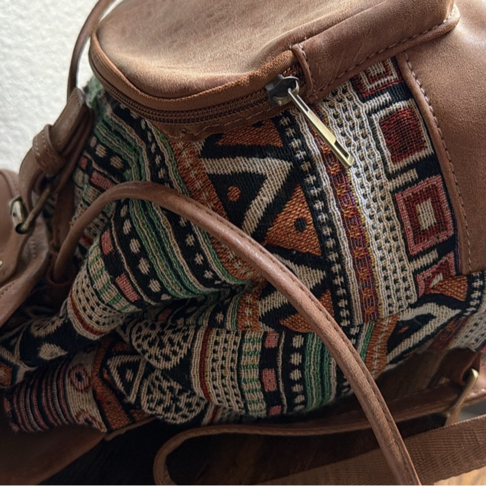 Boho Brown Backpack with Patterned Design - image 4